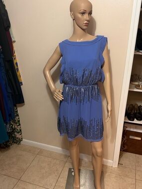 Vince Camuto Royal Blue Sleeveless Sequin-Detail Mini Dress